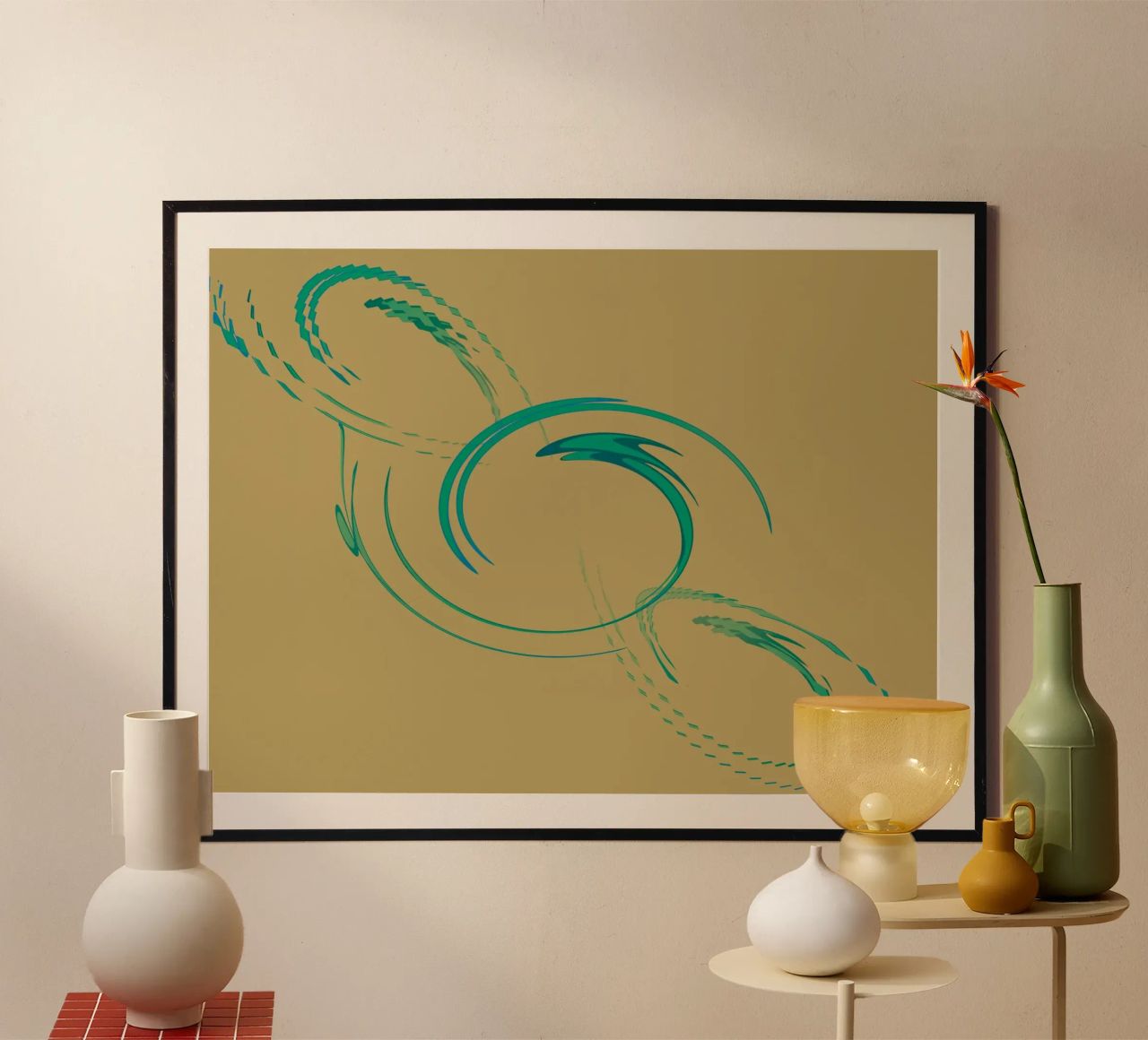 Abstract dynamic circular pattern in green + brown hahnemühle by Something for you