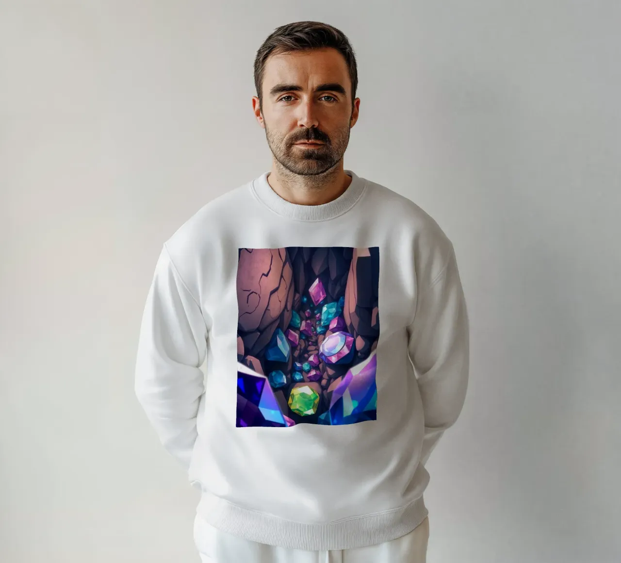 crystals shimmer in a narrow cavern with intricate rock form sweatshirt by DesignDoodle