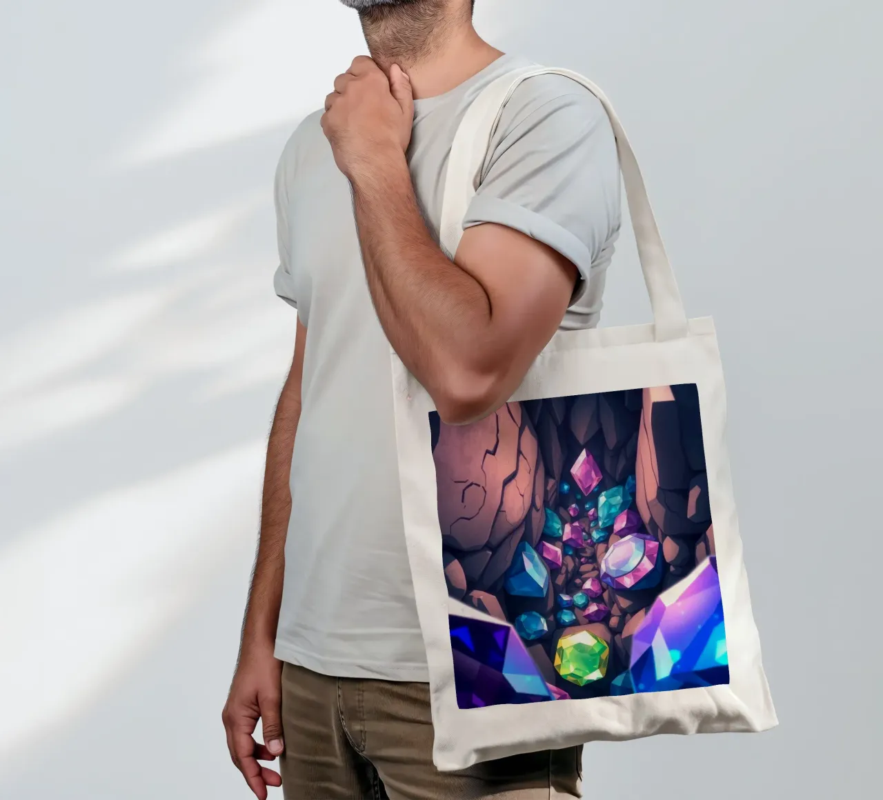 cristalli scintillano in una stretta caverna con intricate forme di roccia borsa in juta da DesignDoodle