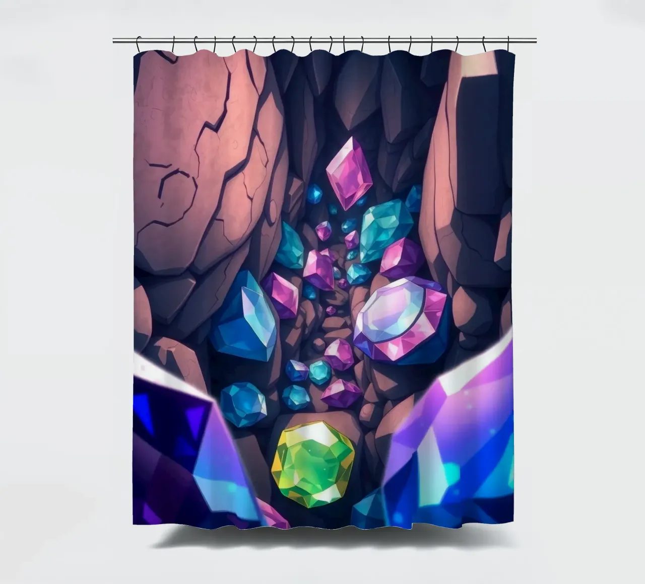 cristalli scintillano in una stretta caverna con intricate forme di roccia tenda da doccia da DesignDoodle