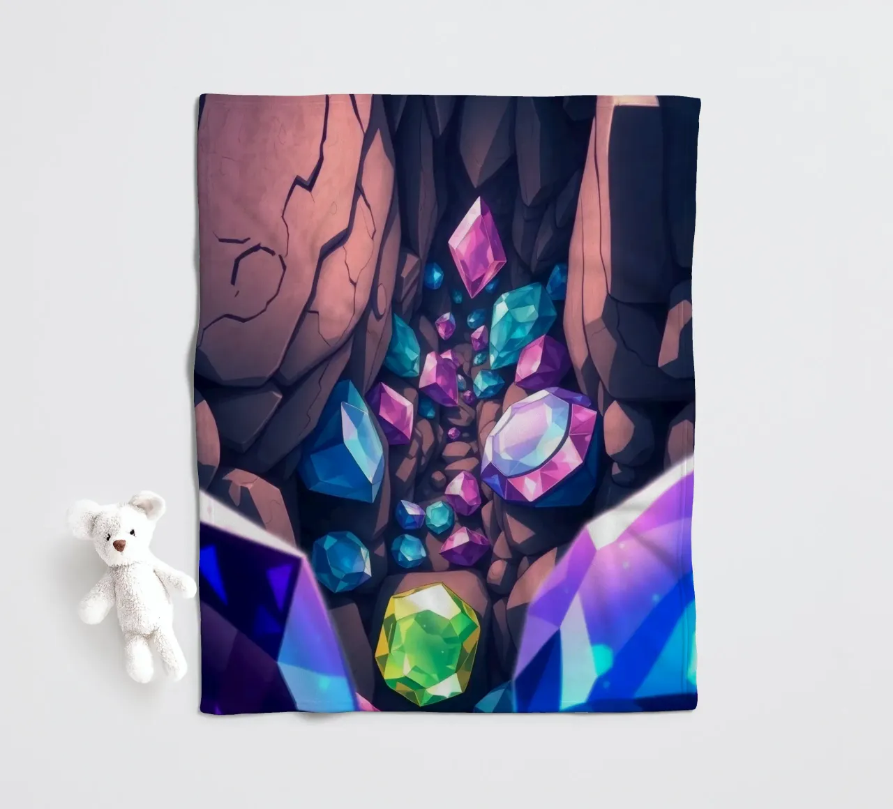 cristalli scintillano in una stretta caverna con intricate forme di roccia coperta in pile da DesignDoodle