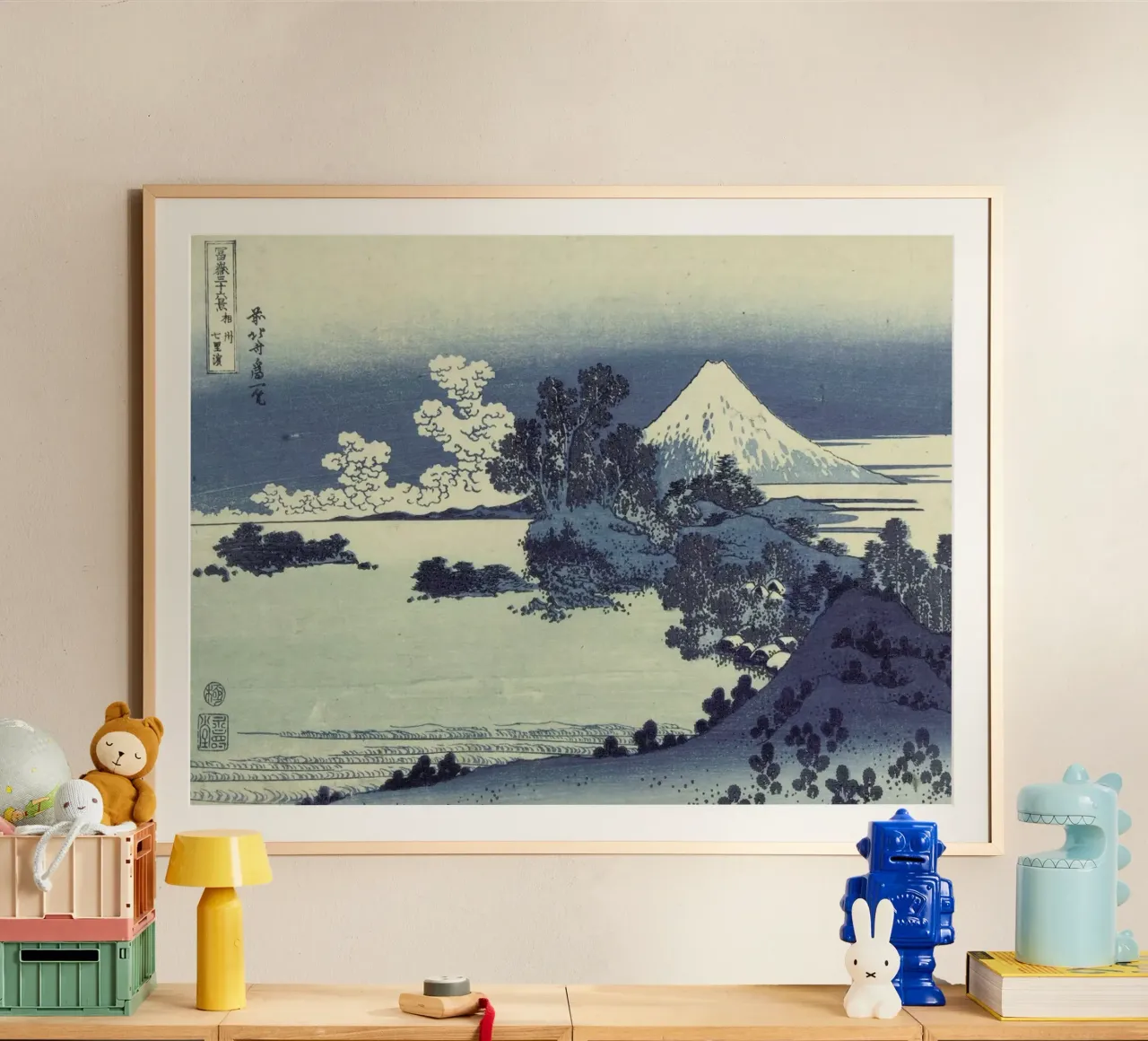 Hokusai - Shichirigahama Beach in Sagami Province poster con telaio in alluminio da ARTOTHEK
