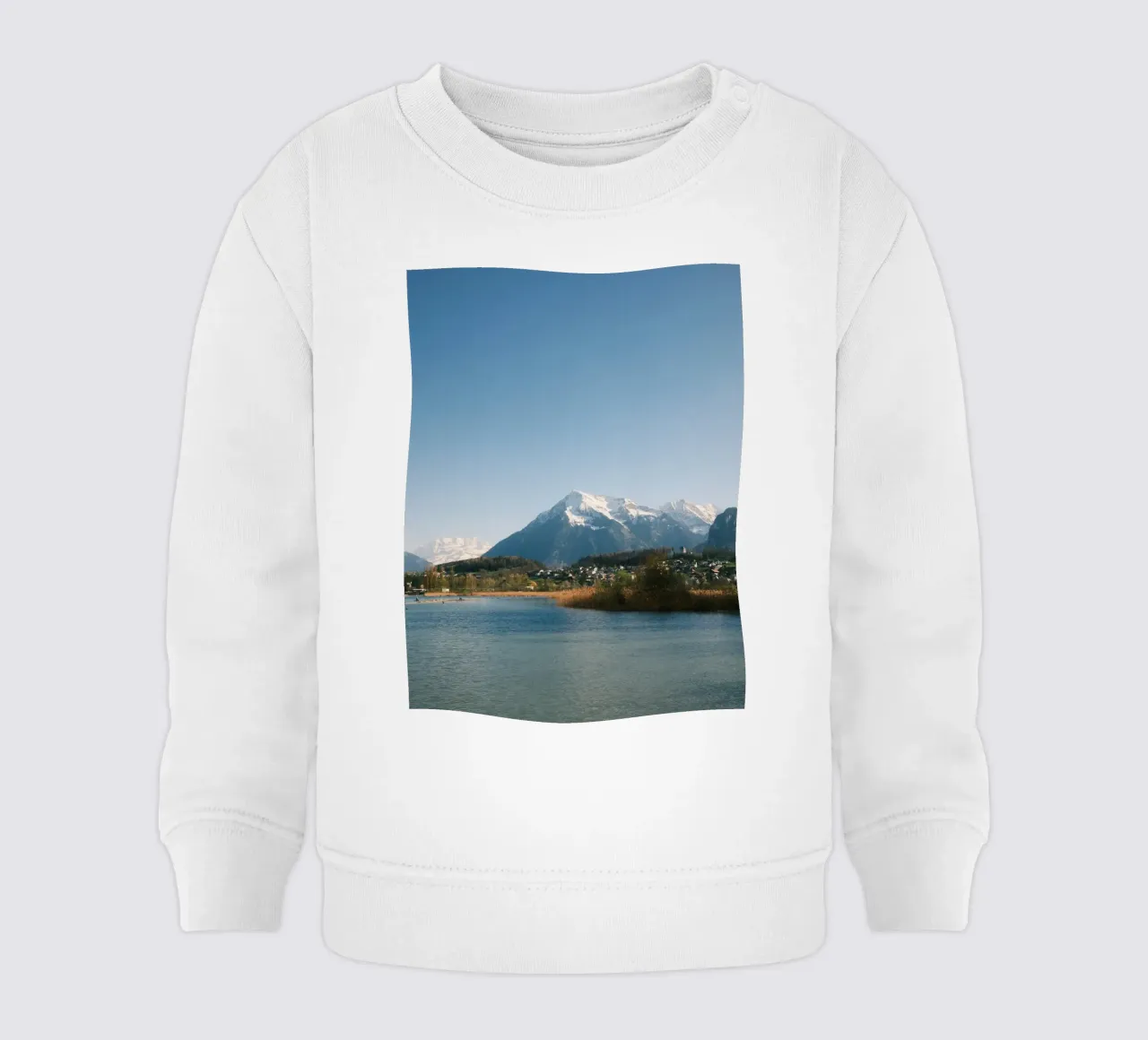 Spring View of the Bernese Alps from Lake Thun felpa neonato da FujiSwiss