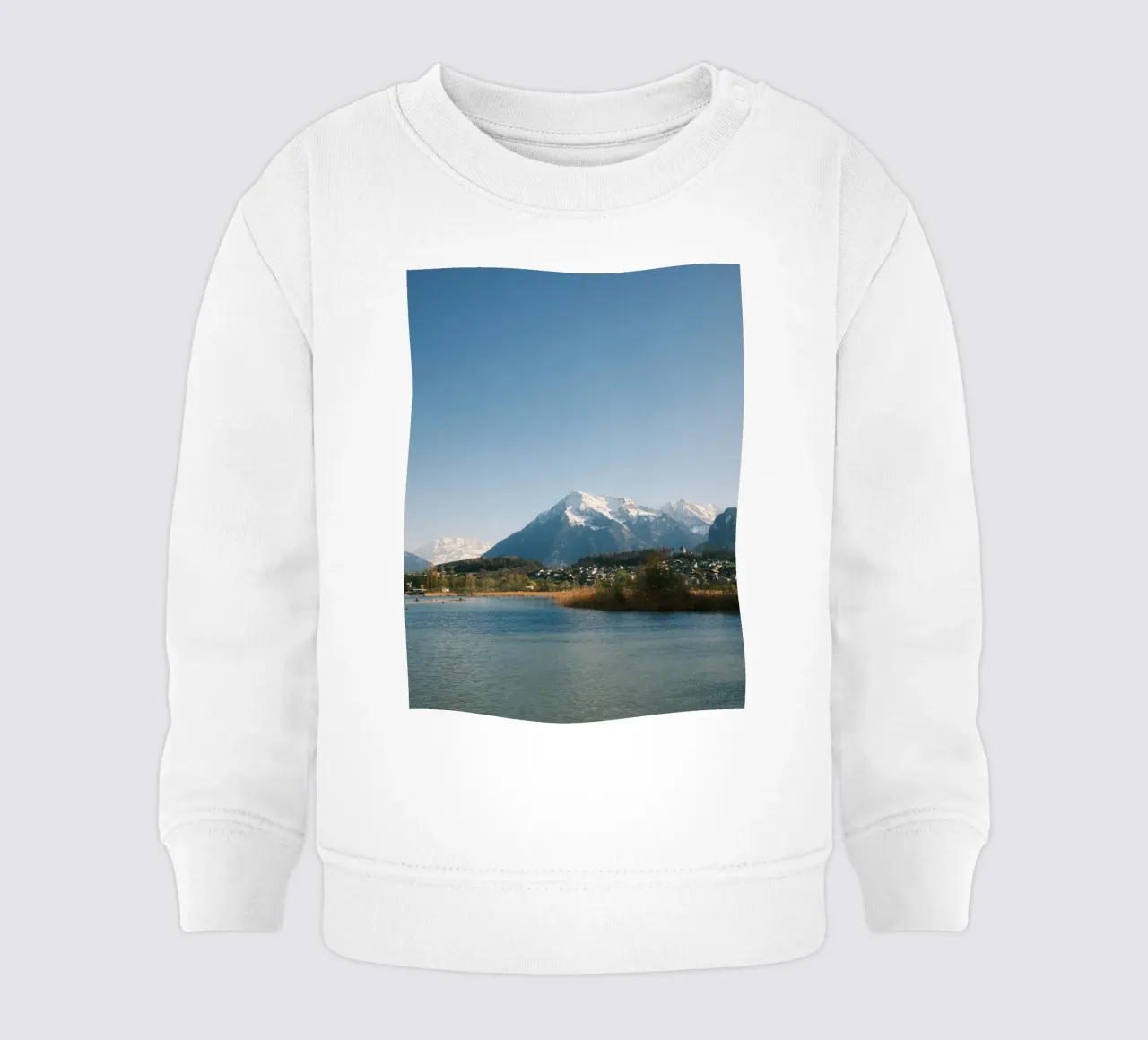 Spring View of the Bernese Alps from Lake Thun felpa neonato da FujiSwiss