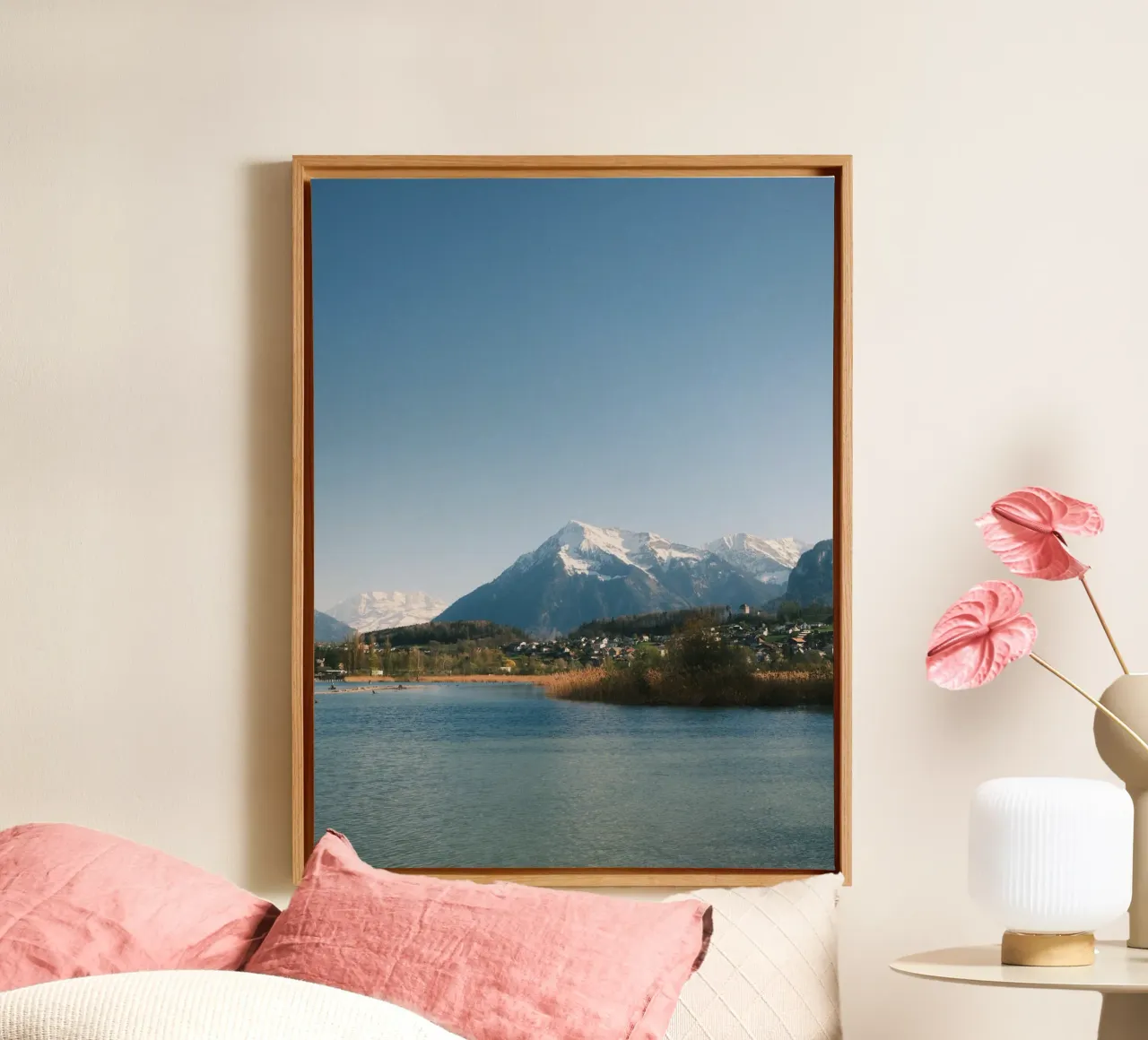 Spring View of the Bernese Alps from Lake Thun canvas by FujiSwiss