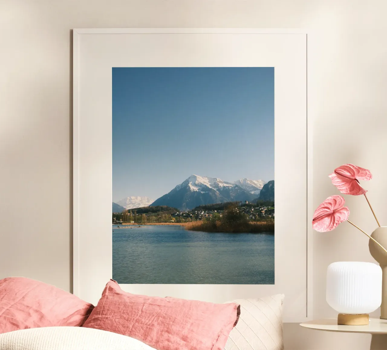 Spring View of the Bernese Alps from Lake Thun carta hahnemühle da FujiSwiss