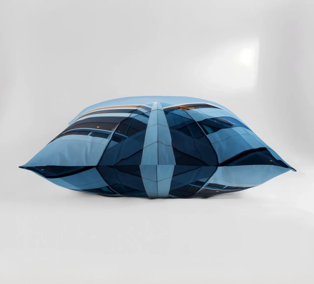 Modern architectural design featuring glass and concrete decorative cushion by DesignDoodle