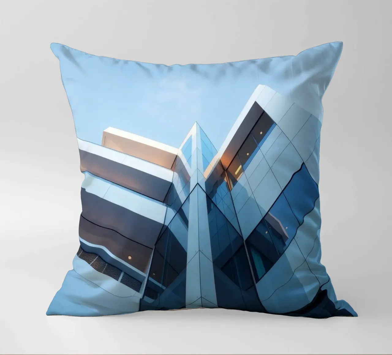 Modern architectural design featuring glass and concrete decorative cushion by DesignDoodle