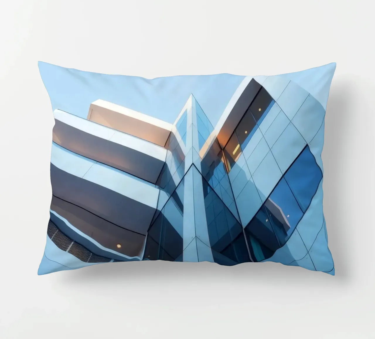 Modern architectural design featuring glass and concrete decorative cushion by DesignDoodle
