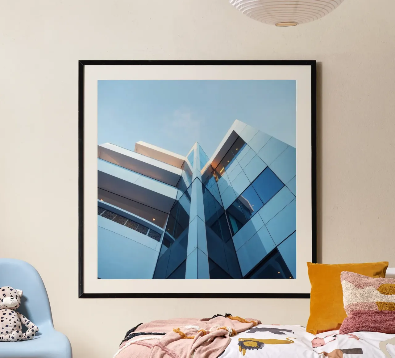 Modern architectural design featuring glass and concrete poster by DesignDoodle