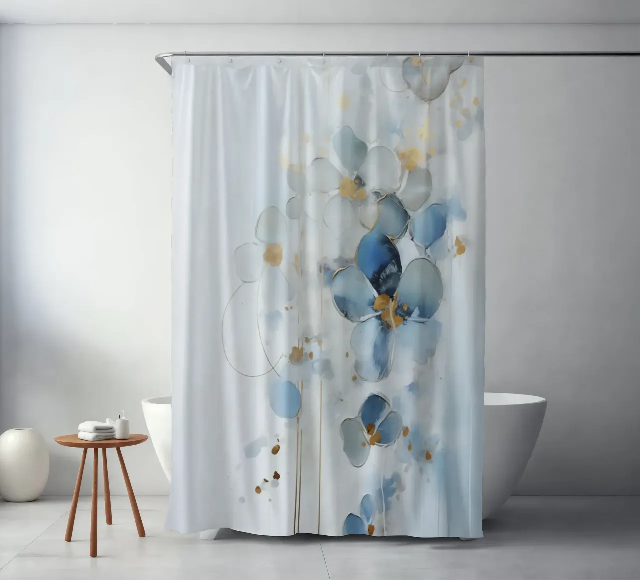 Blue flowers abstract shower curtain by Imagine