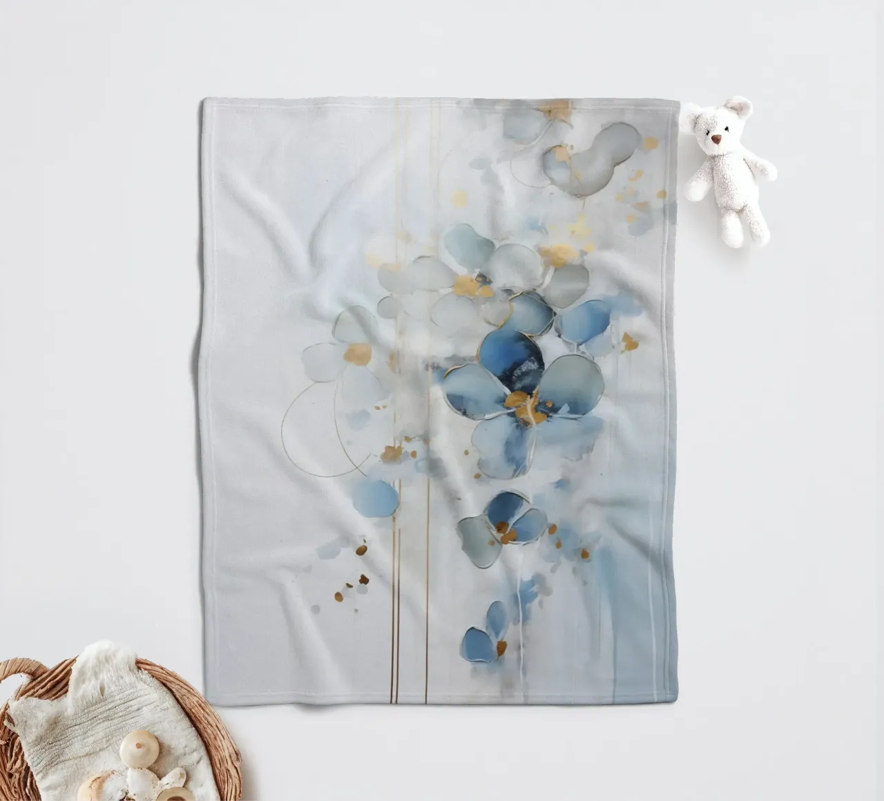 Blue flowers abstract fleece blanket by Imagine