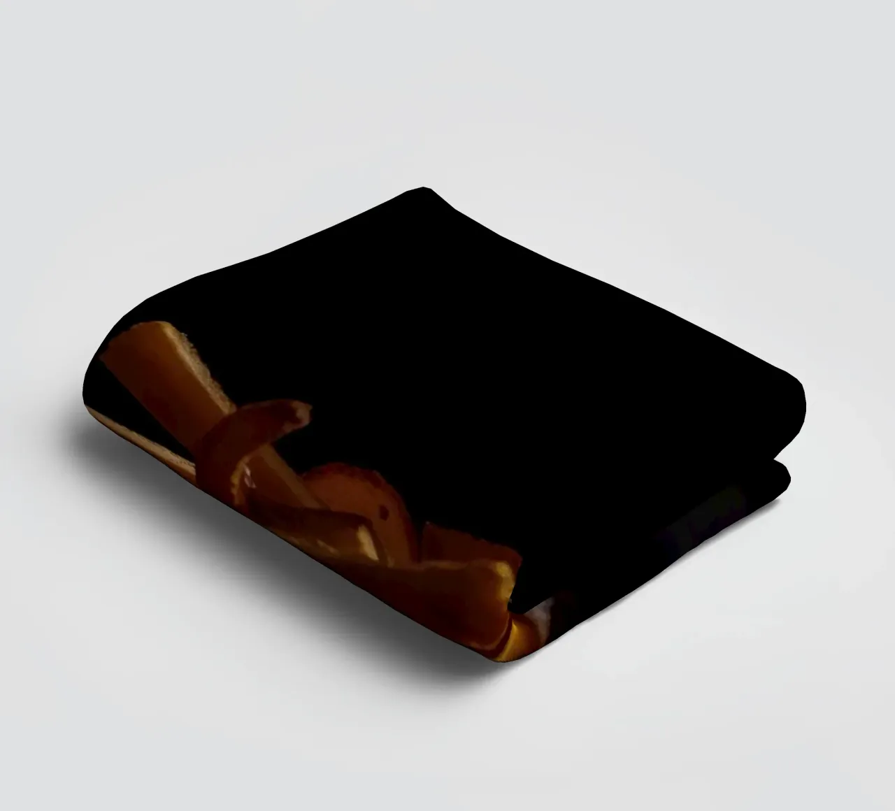 Refreshing drink with orange garnish served on wooden board towel by DesignDoodle