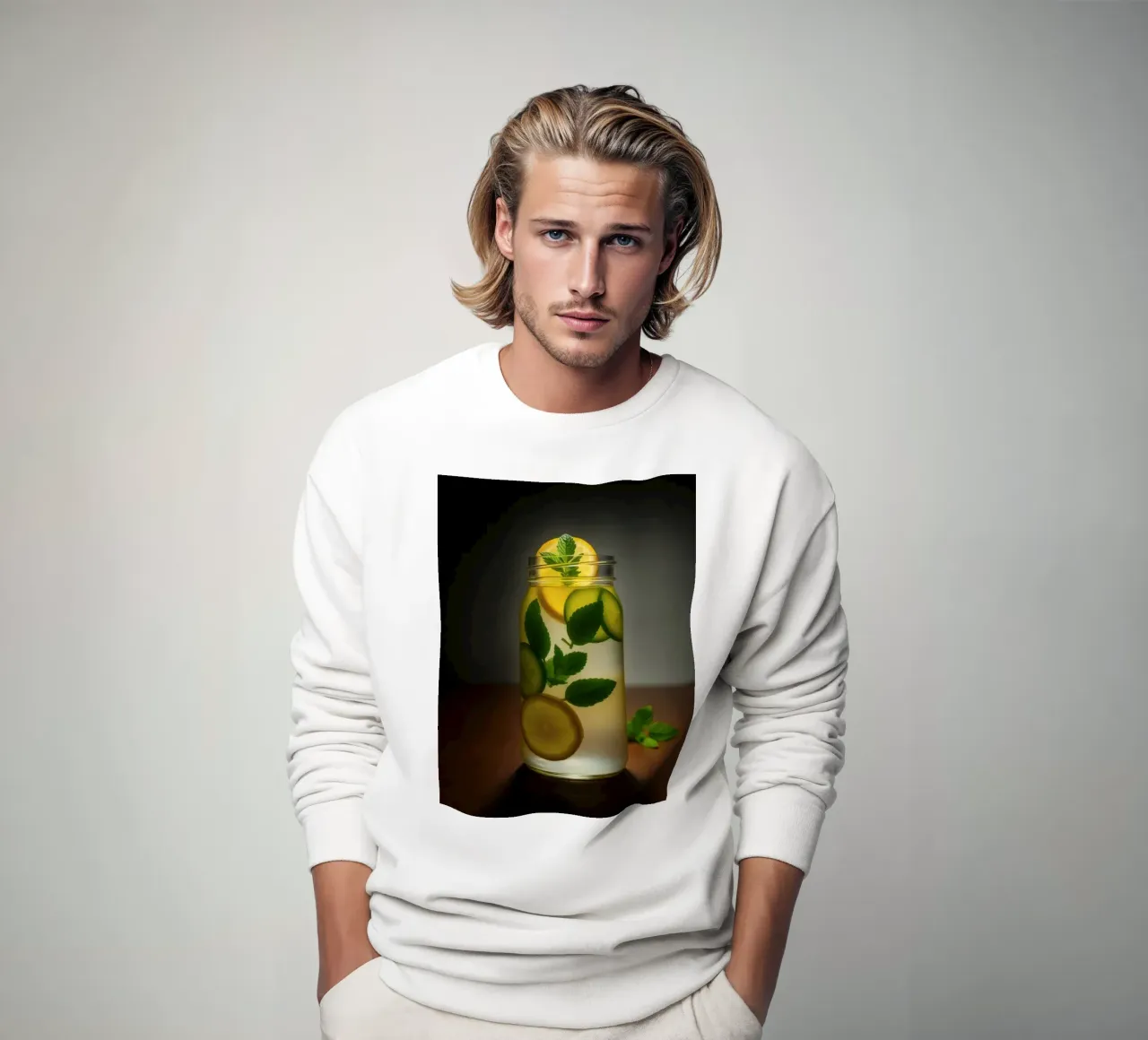 Refreshing lemonade with mint leaves and cucumber slices sweatshirt by DesignDoodle