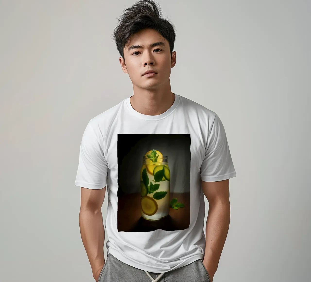 Limonata rinfrescante con foglie di menta e fette di cetriolo t-shirt da DesignDoodle