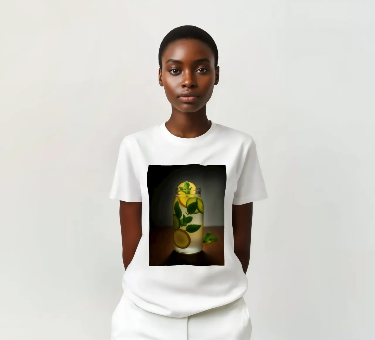 Limonata rinfrescante con foglie di menta e fette di cetriolo t-shirt da DesignDoodle
