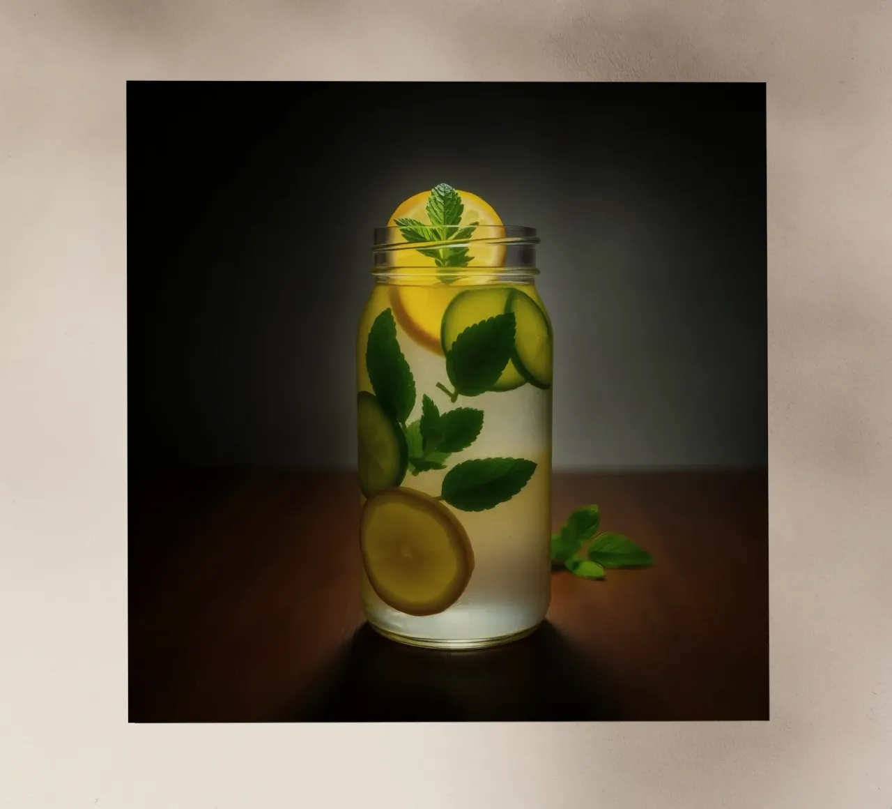 Limonata rinfrescante con foglie di menta e fette di cetriolo pellicola backlit da DesignDoodle