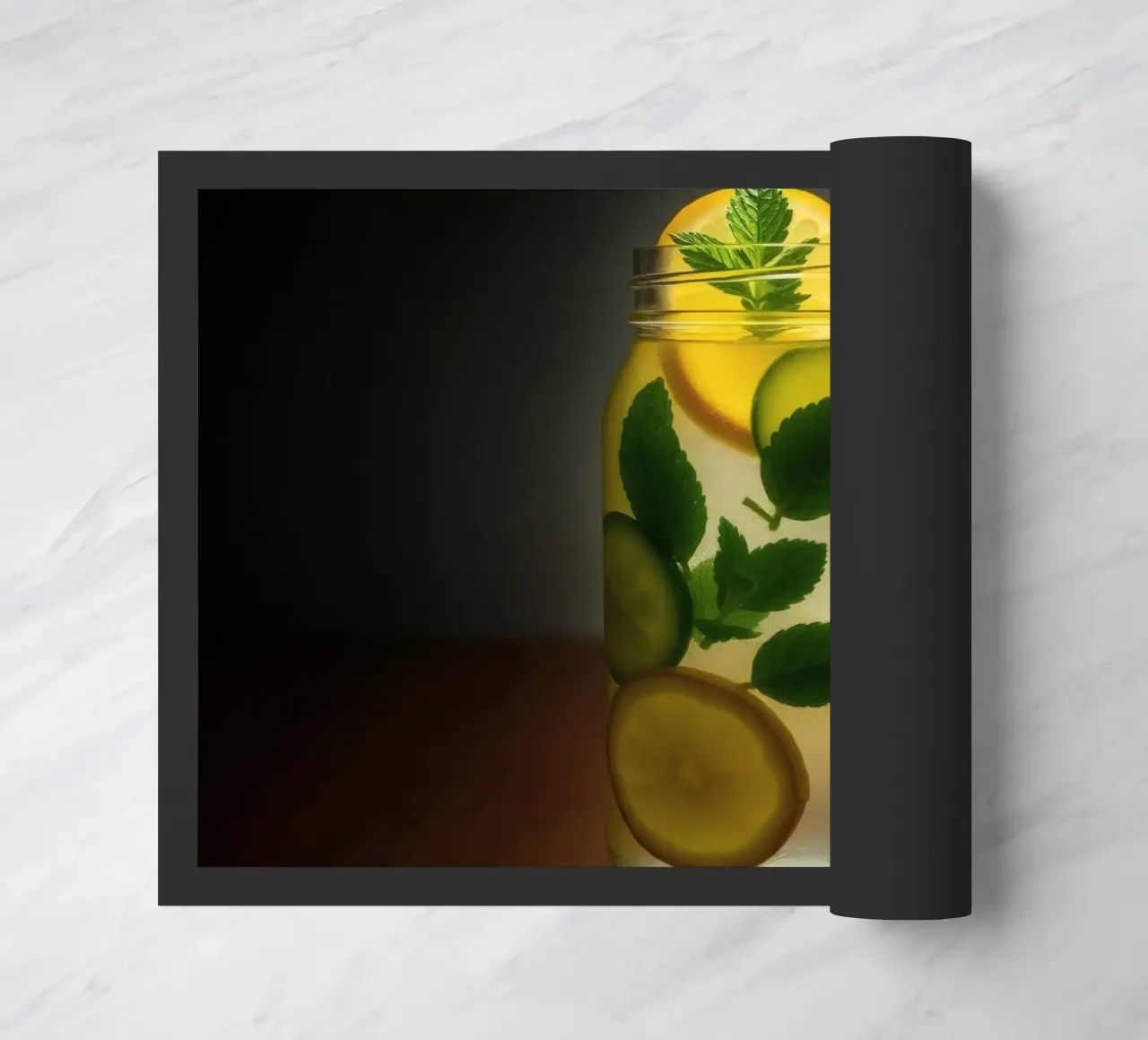 Refreshing lemonade with mint leaves and cucumber slices doormat by DesignDoodle