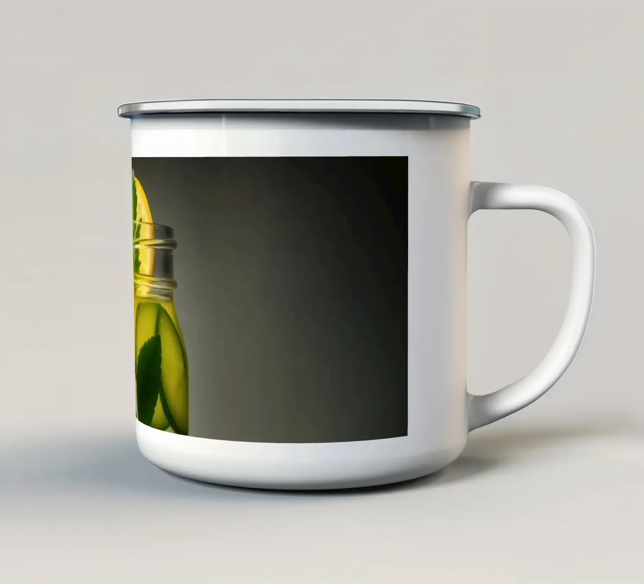 Refreshing lemonade with mint leaves and cucumber slices enamel mug by DesignDoodle