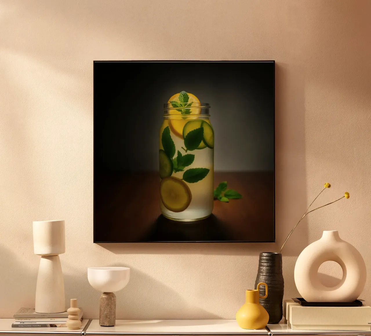 Refreshing lemonade with mint leaves and cucumber slices acrylic glass by DesignDoodle
