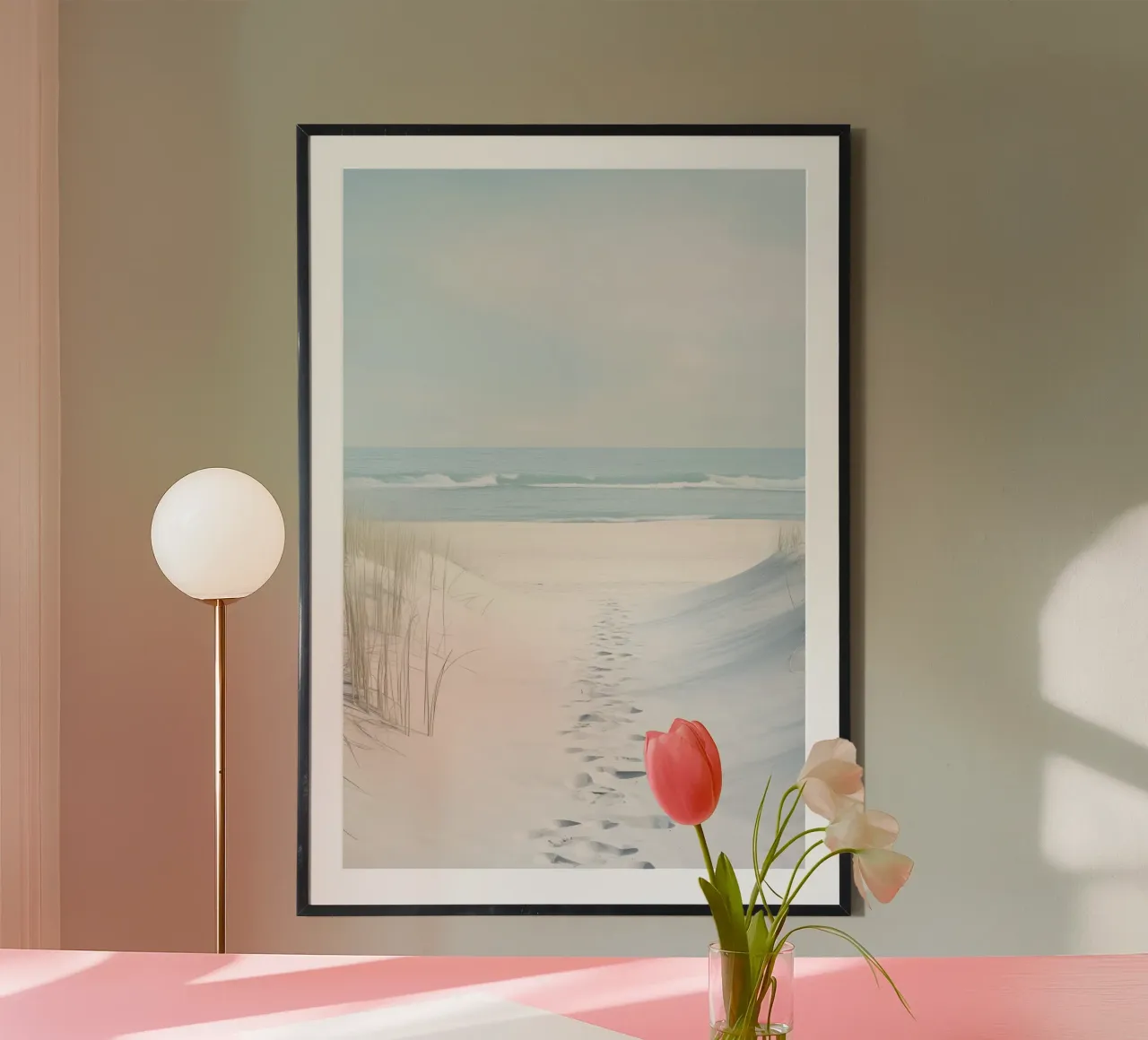 La spiaggia poster con telaio in legno da Imagine