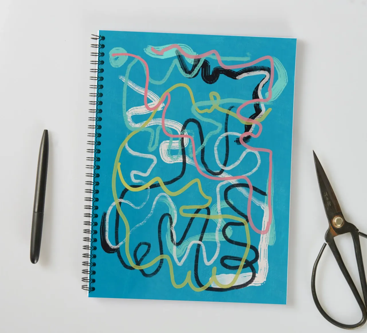 Multicolor line art abstract spiral notebook by Little Dean