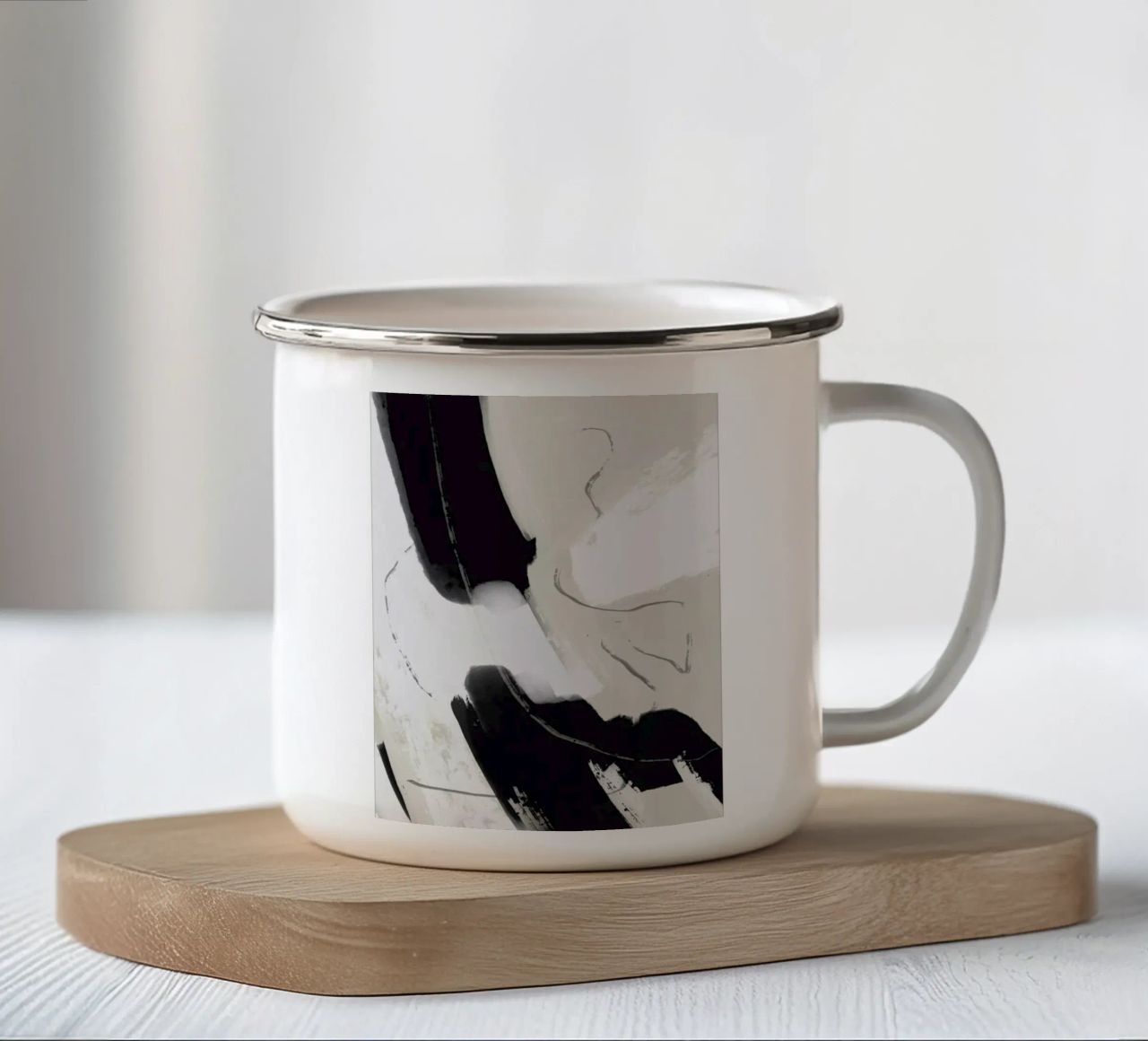 Malen Sie abstraktes Schwarz und Weiß Emaille Tasse von Little Dean