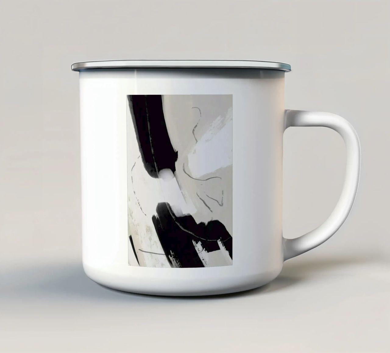 Malen Sie abstraktes Schwarz und Weiß Emaille Tasse von Little Dean