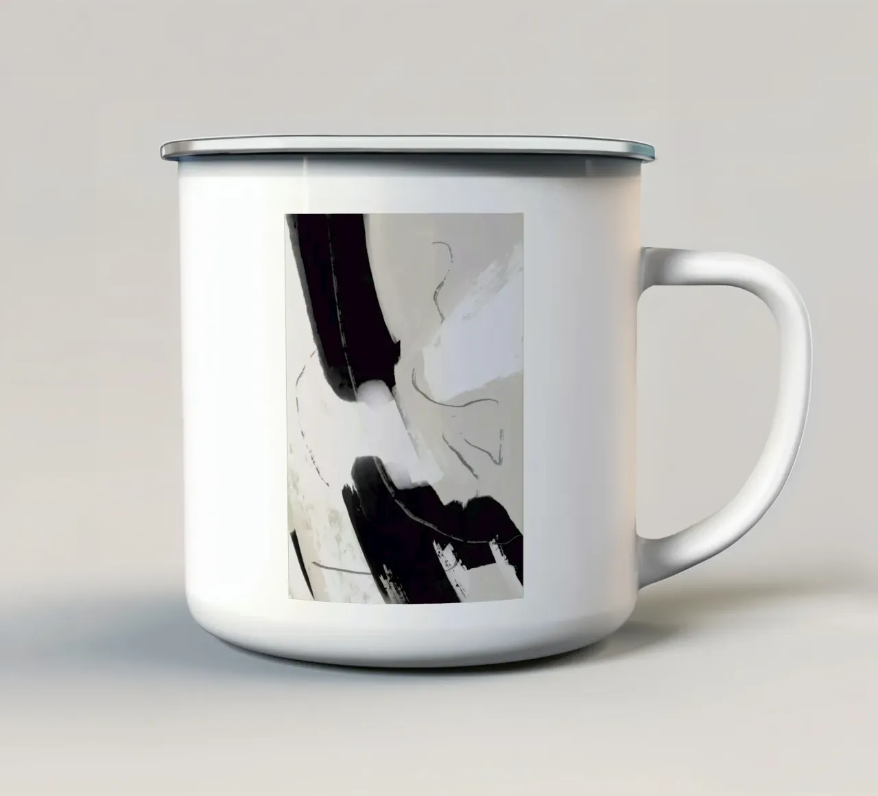 Verf abstract zwart-wit emaille mok van Little Dean