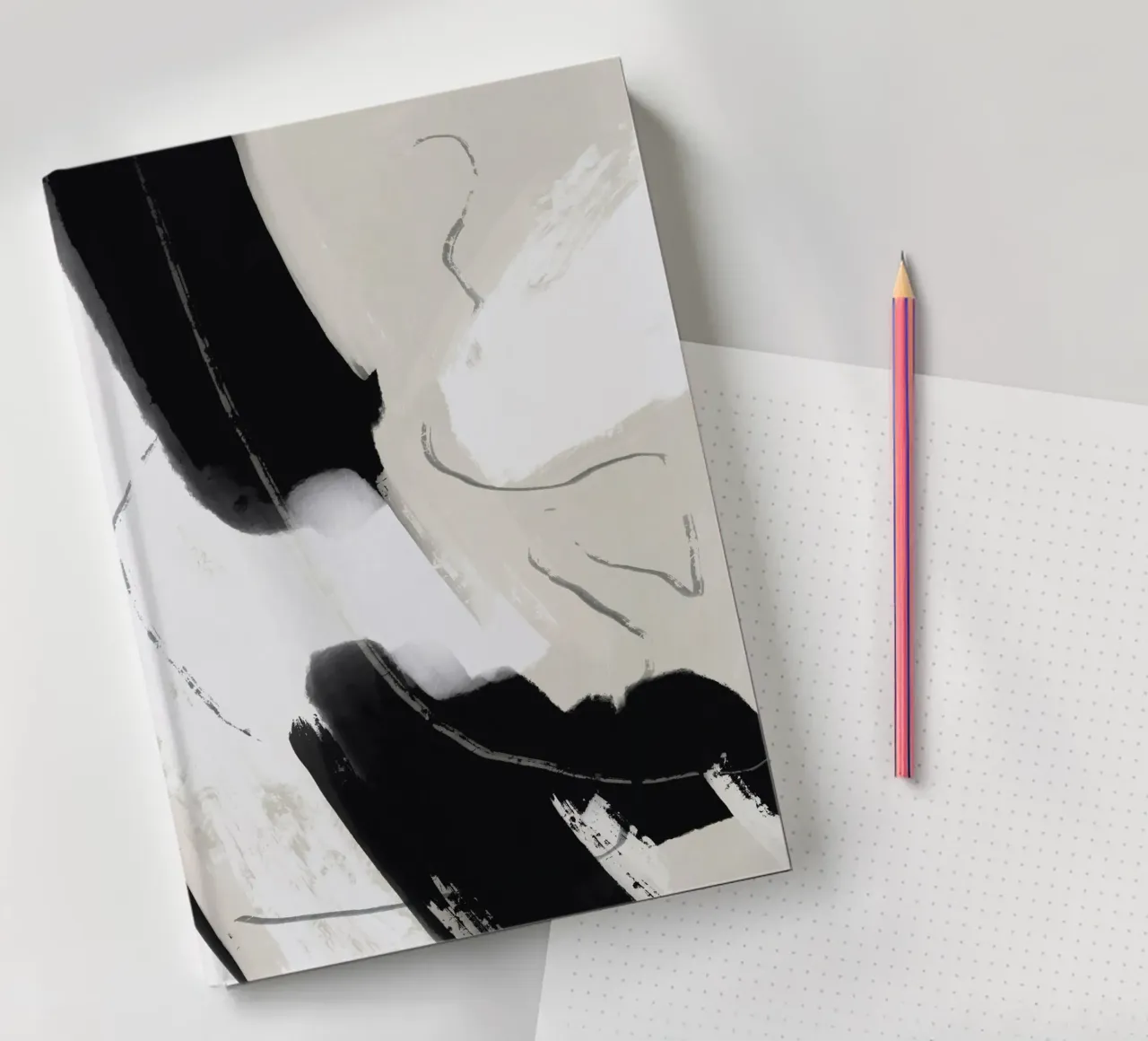Paint abstract black and white notebook by Little Dean