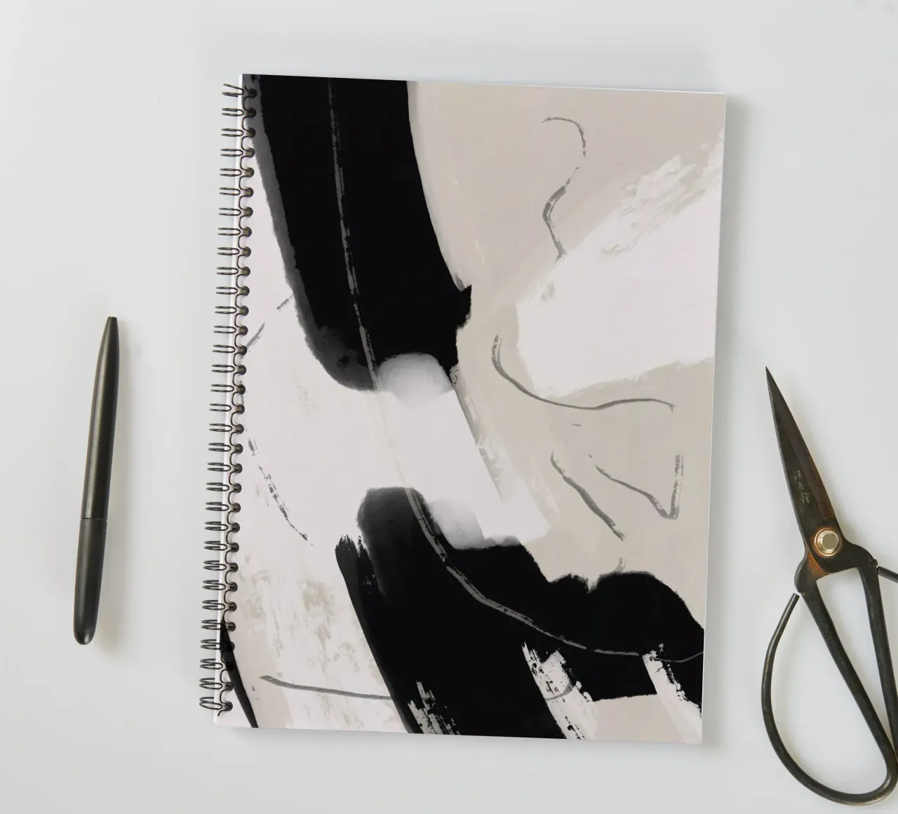 Paint abstract black and white spiral notebook by Little Dean