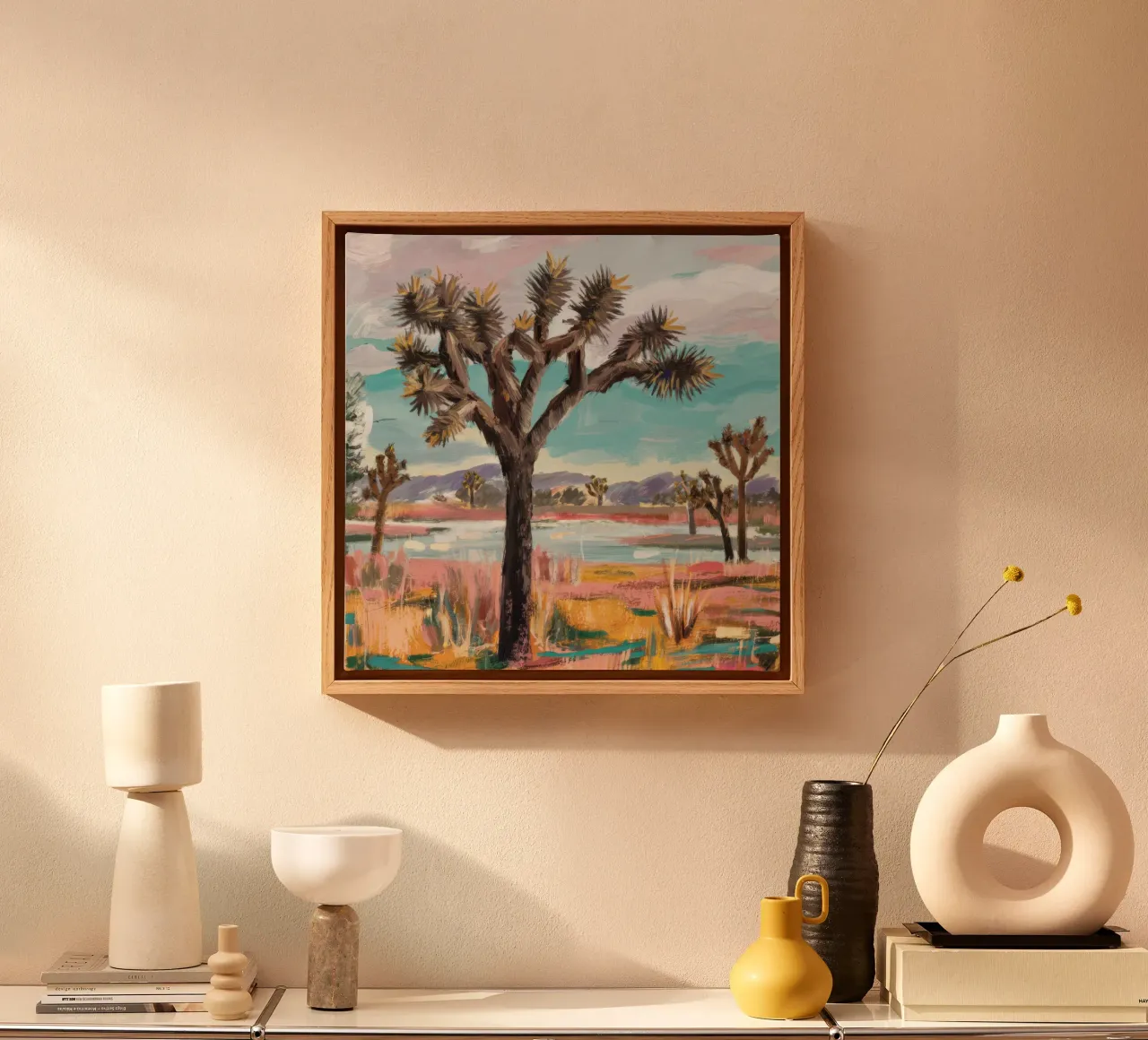 Zwillingswächter der Wüste Leinwand mit Schattenfugenrahmen von Obisidian Brush