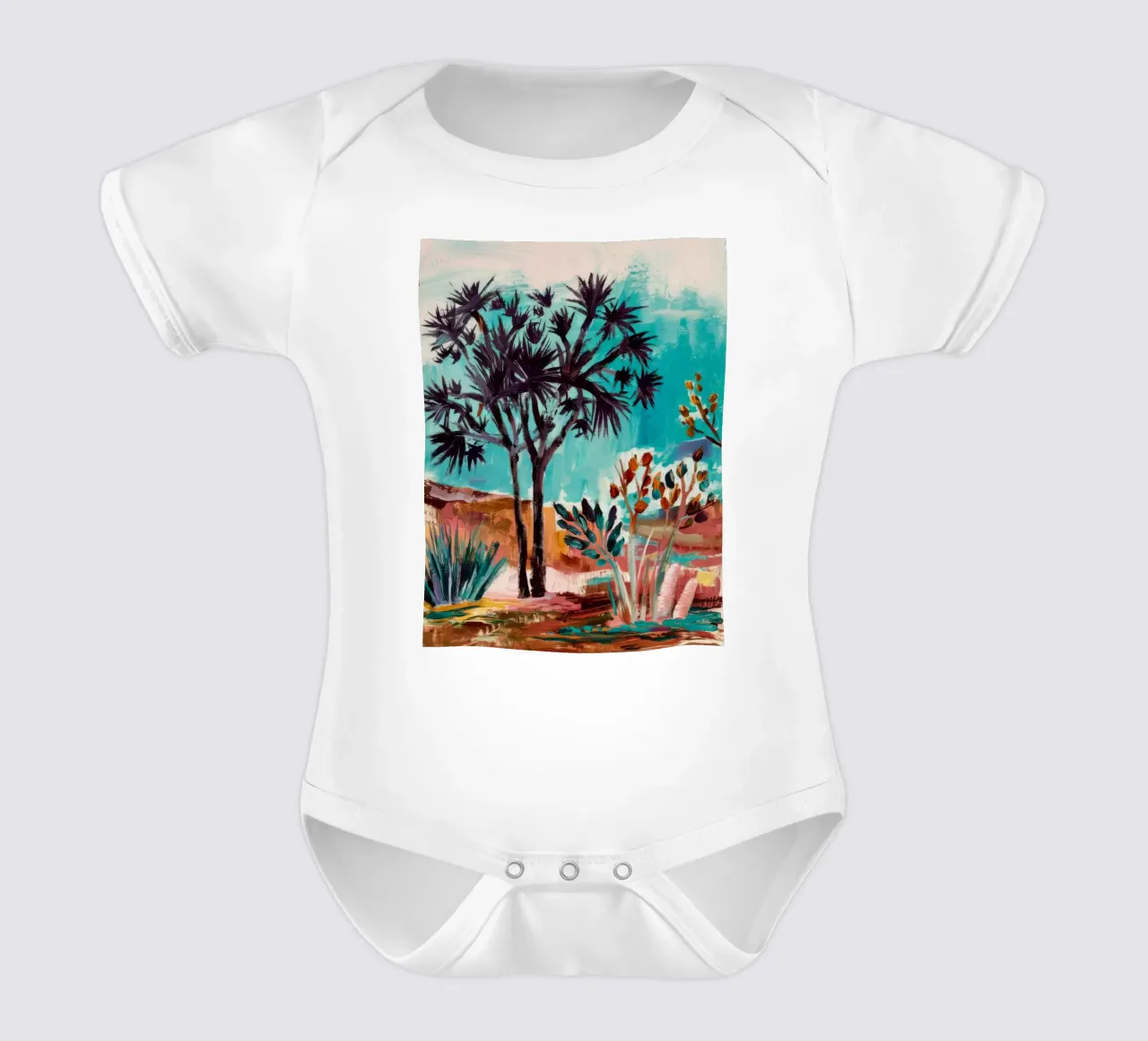Shadow Palm Serenade short-sleeve baby romper by Obisidian Brush