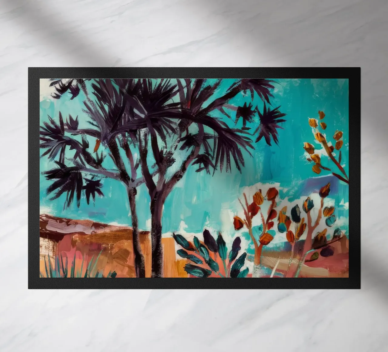 Shadow Palm Serenade doormat by Obisidian Brush