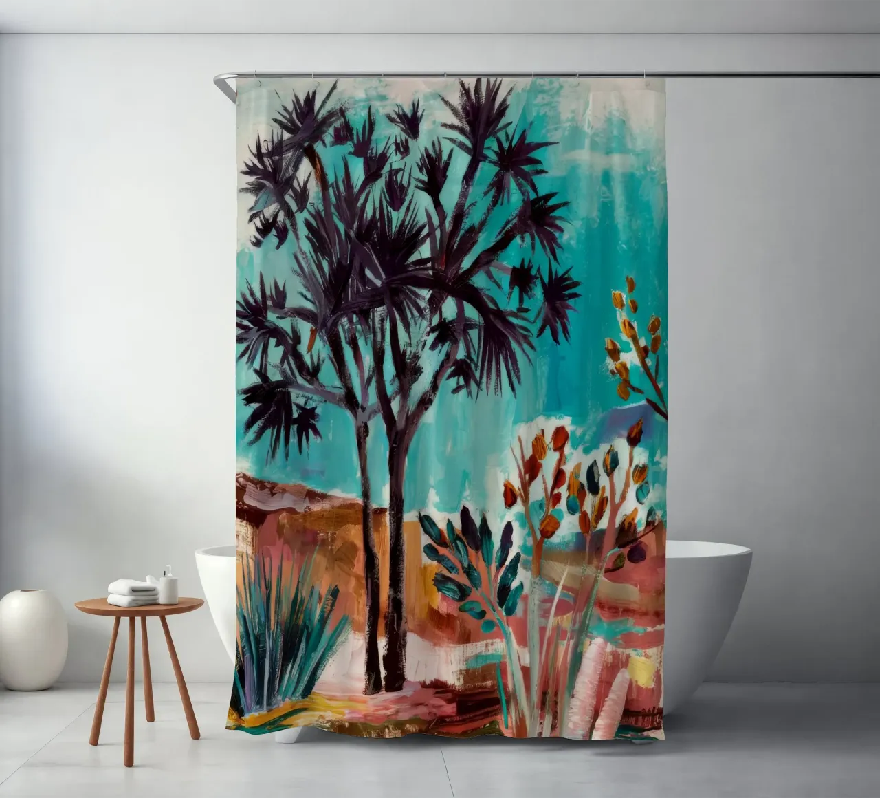 Shadow Palm Serenade shower curtain by Obisidian Brush