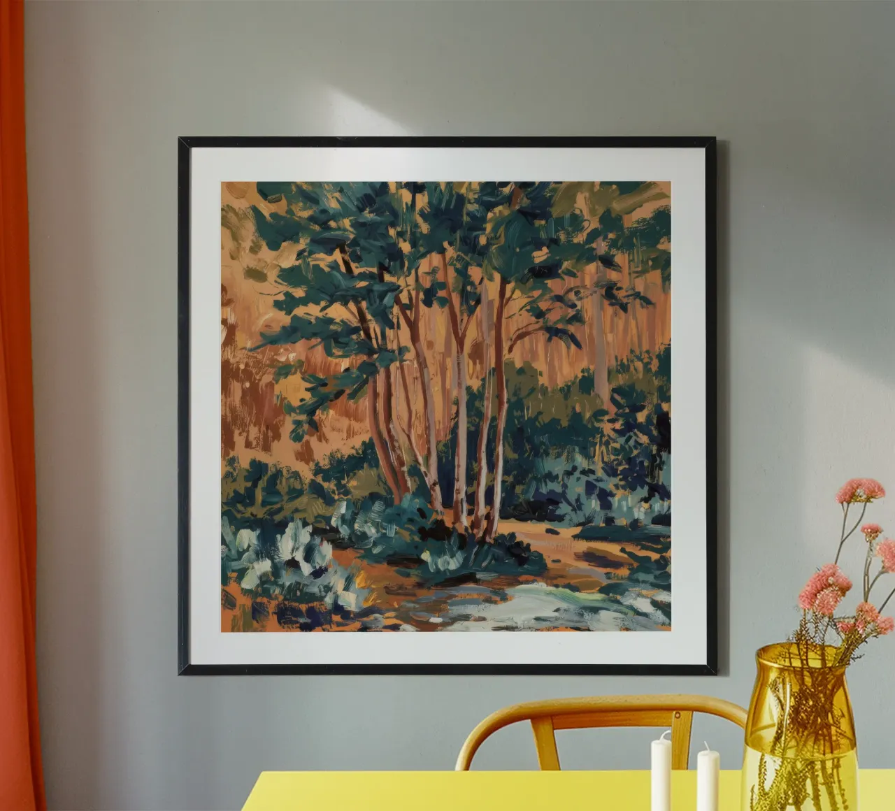 Terracotta Grove Dance poster con telaio in alluminio da Obisidian Brush