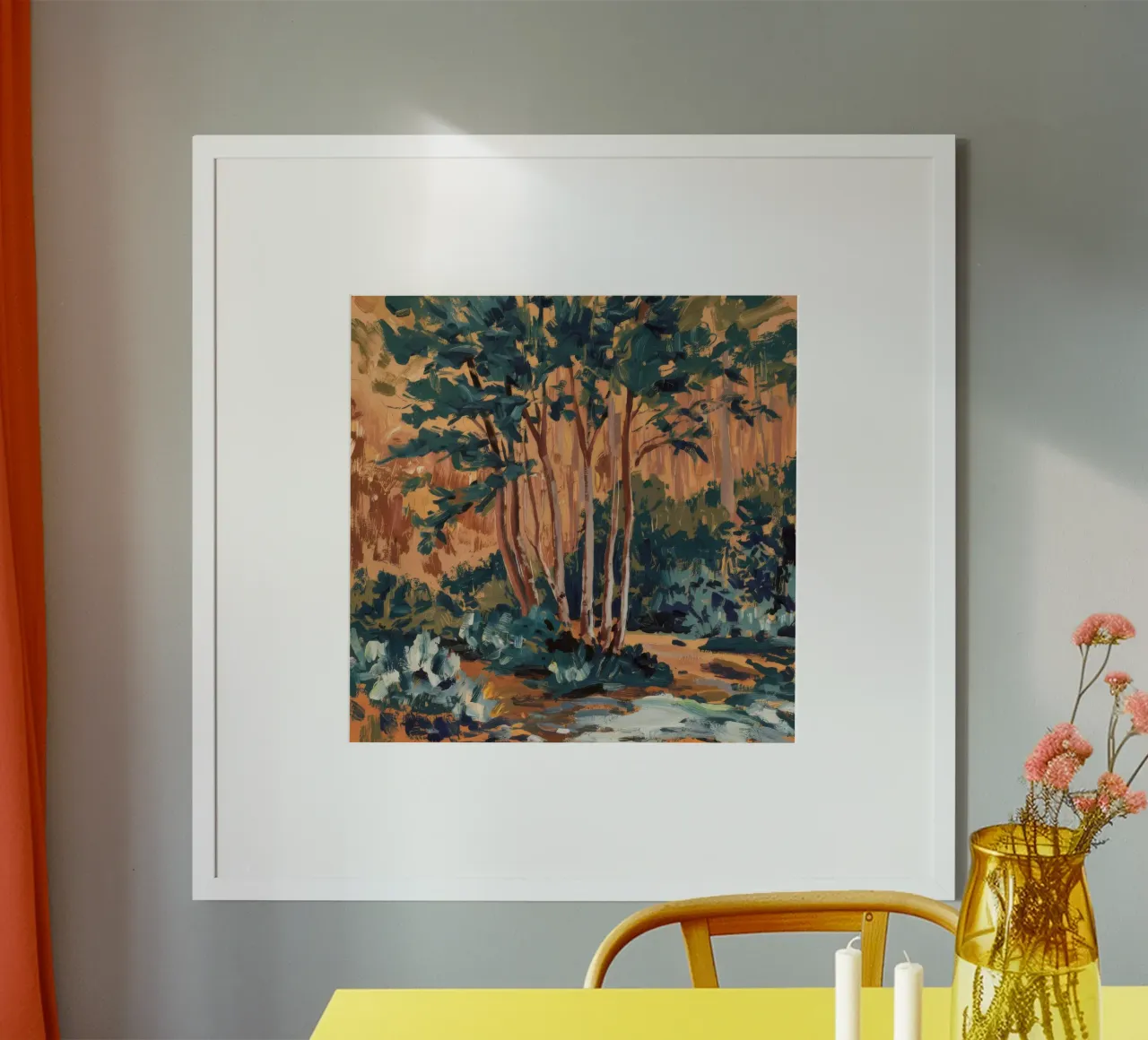 Terracotta Grove Dance poster con telaio in alluminio da Obisidian Brush