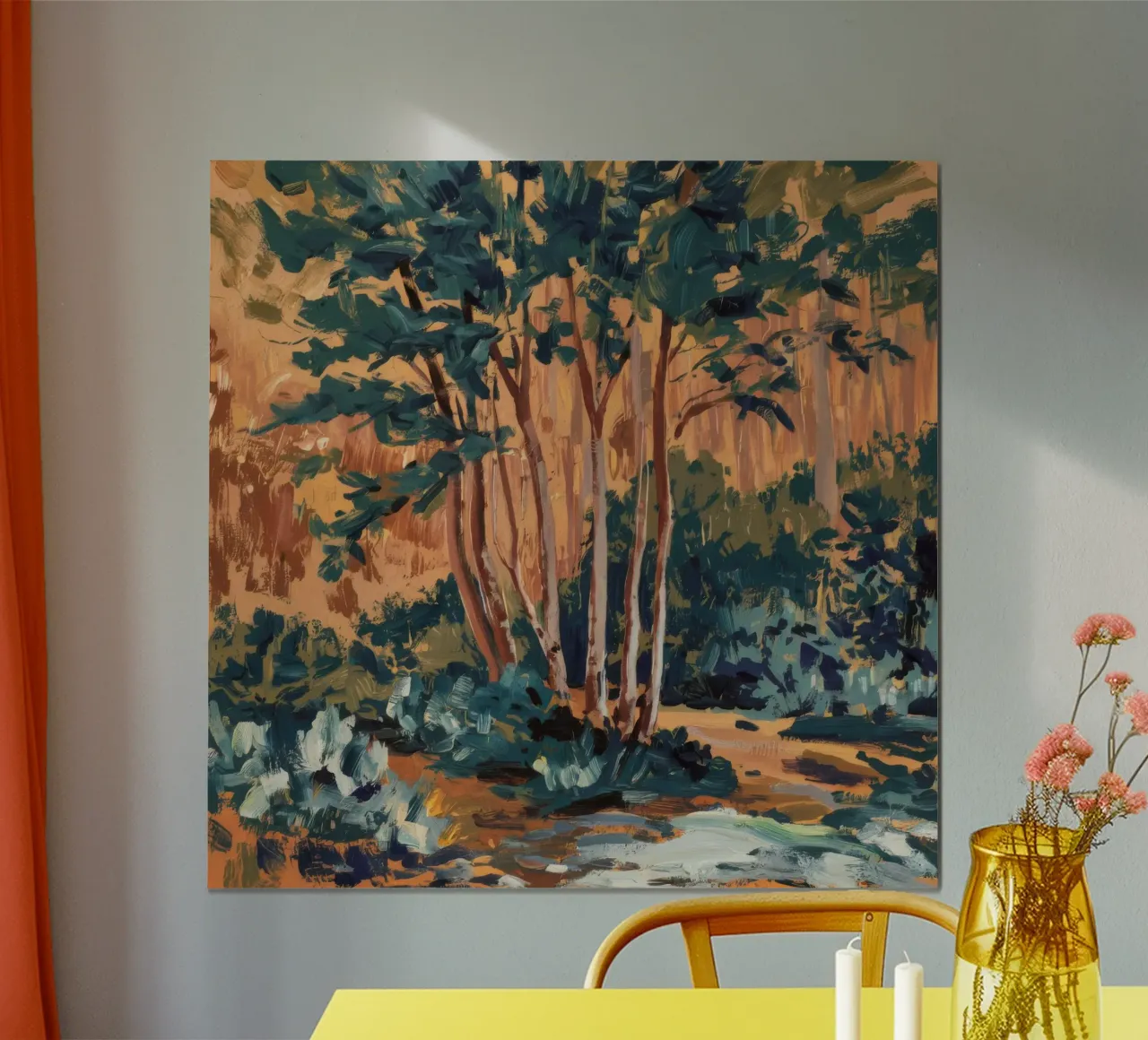 Terracotta Grove Dance poster con telaio in alluminio da Obisidian Brush