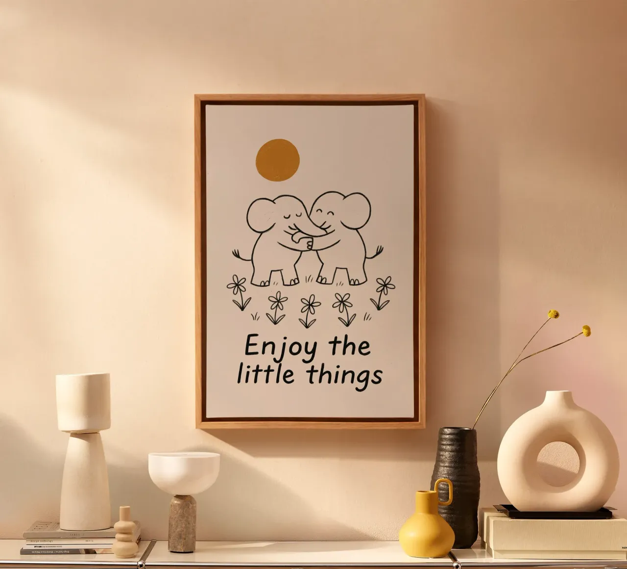Enjoy The Little Things (Elephant) tela con Cornice a cassetta da treechild