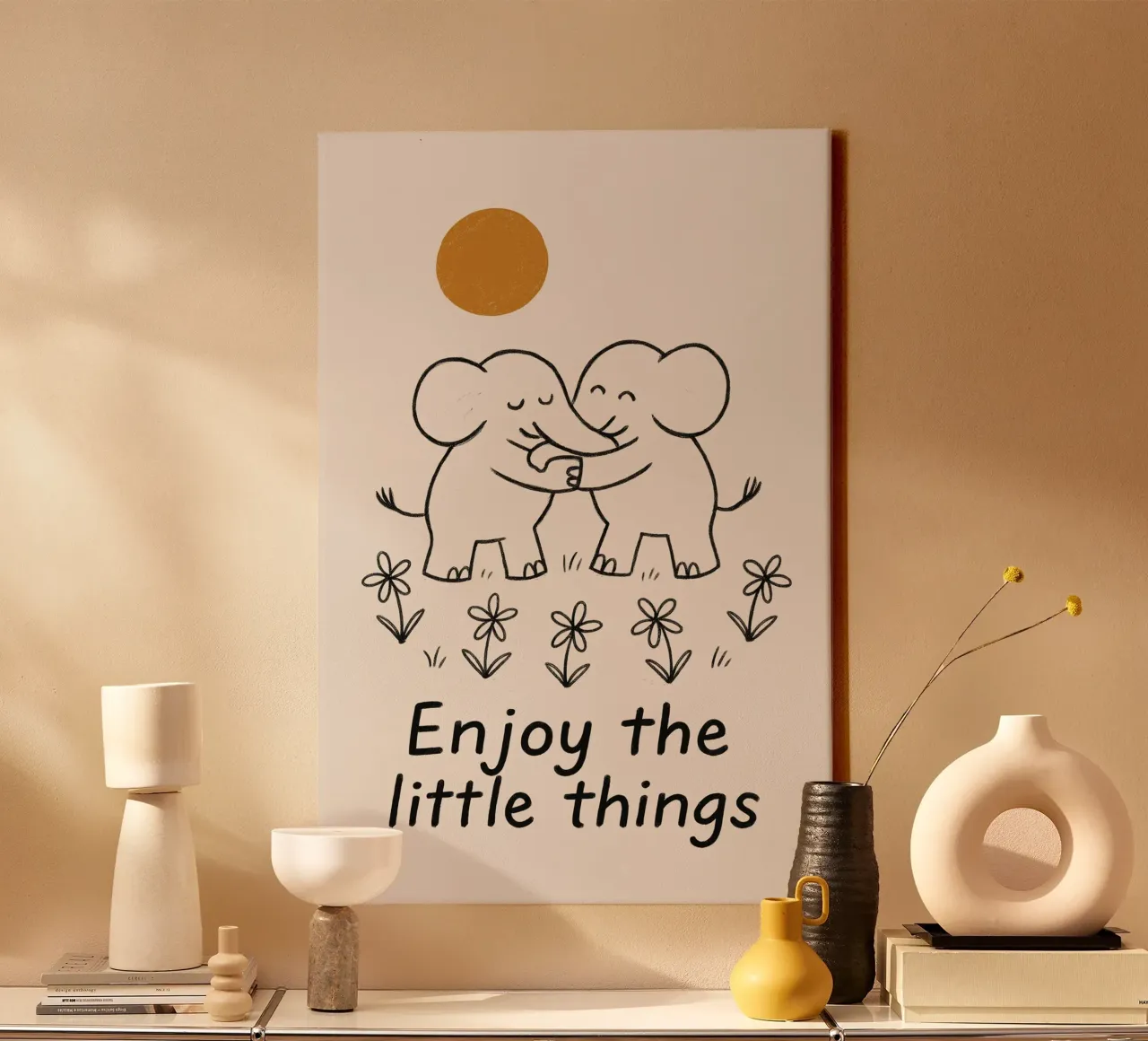 Enjoy The Little Things (Elephant) tela con Cornice a cassetta da treechild