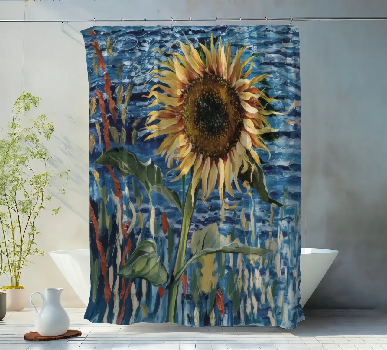 Riverside Sun Gaze shower curtain by Obisidian Brush