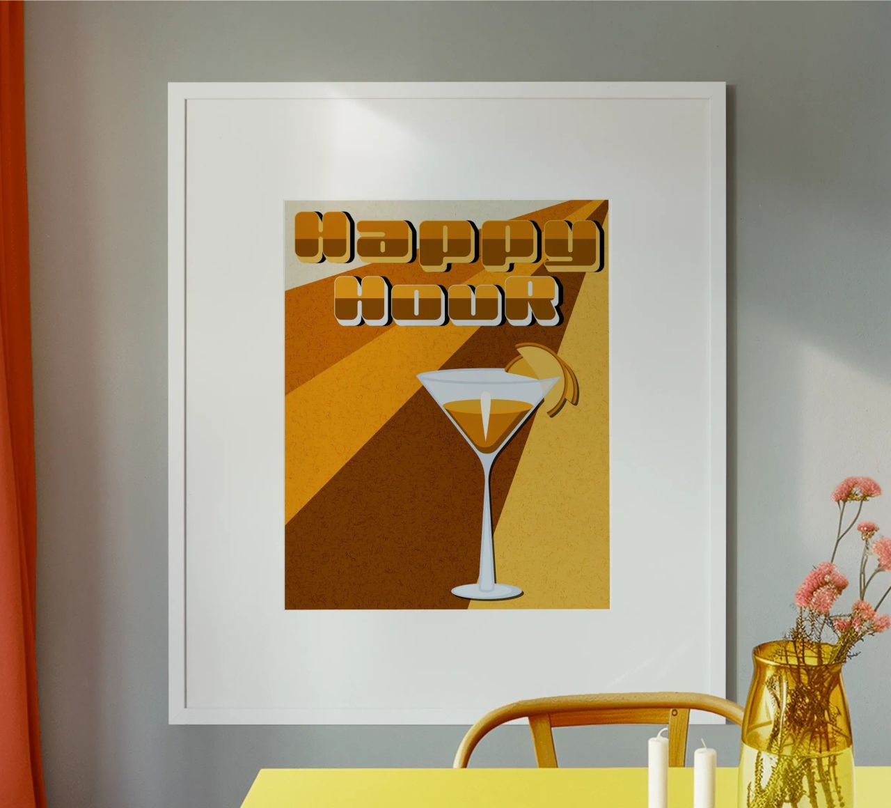 Retro Happy Hour Cocktail Art | Modern Bar Decor poster de Une Affaire de Filles