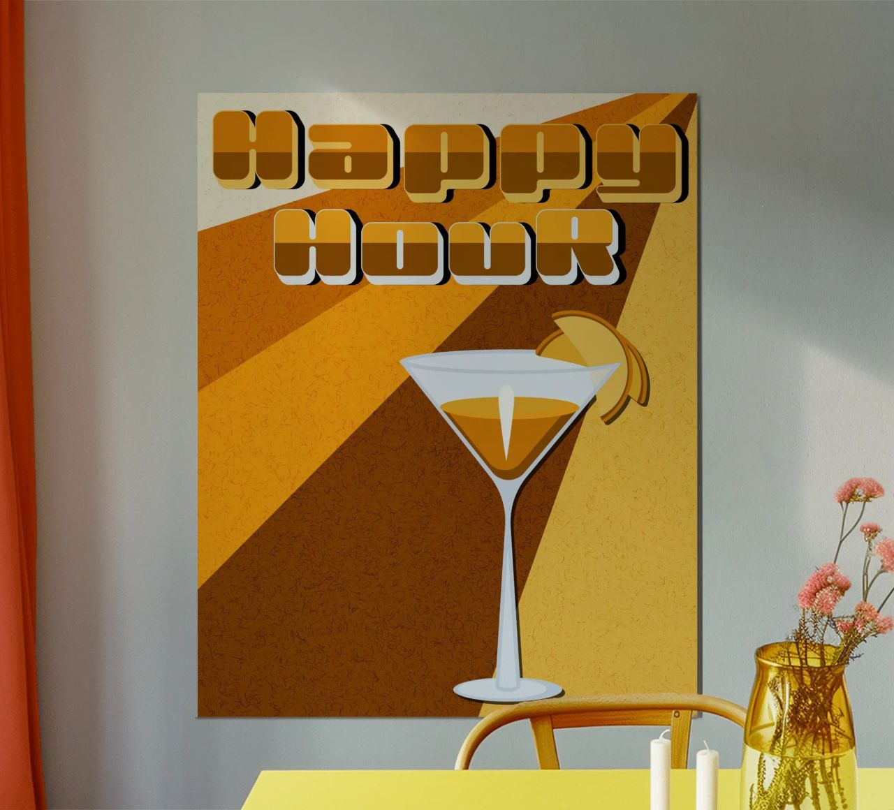 Retro Happy Hour Cocktail Art | Modern Bar Decor poster de Une Affaire de Filles