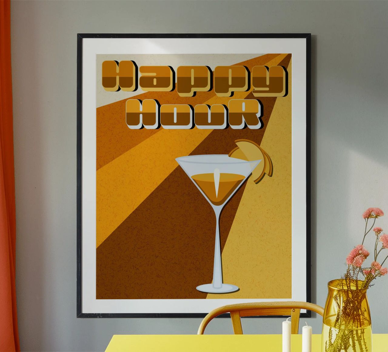 Retro Happy Hour Cocktail Art | Modern Bar Decor poster de Une Affaire de Filles