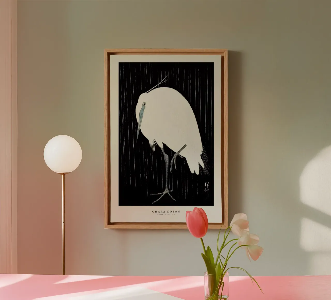Koson - Egret in the Rain tela con Cornice a cassetta da Vintage by JUNIQE