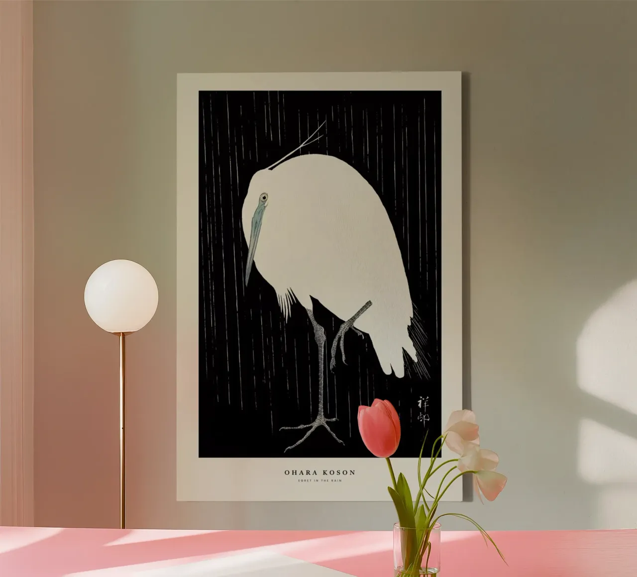 Koson - Egret in the Rain tela con Cornice a cassetta da Vintage by JUNIQE