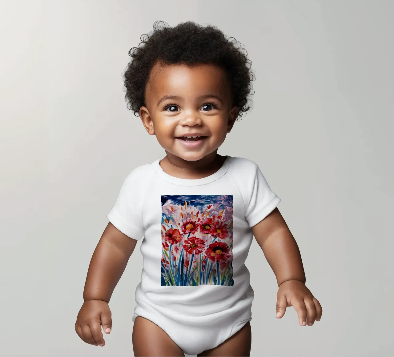 Cherry Bloom Parade short-sleeve baby romper by Obisidian Brush