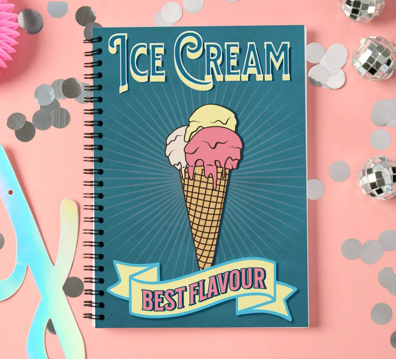 Retro Ice Cream Cone Poster | Best Flavour spiral notebook by Une Affaire de Filles