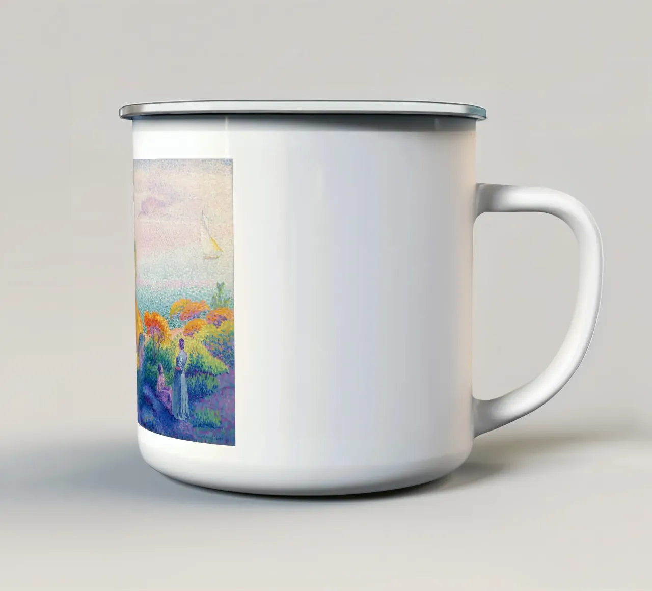 Due donne in riva al mare, Mediterraneo (1896) dipinto in hig tazza in smalto da Venus Art
