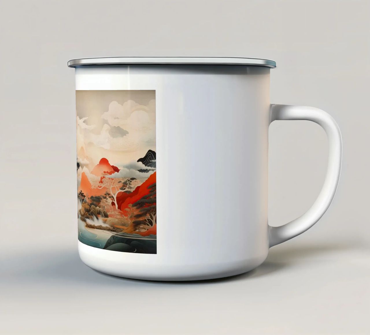 Abstract Japans landschap emaille mok van Imagine